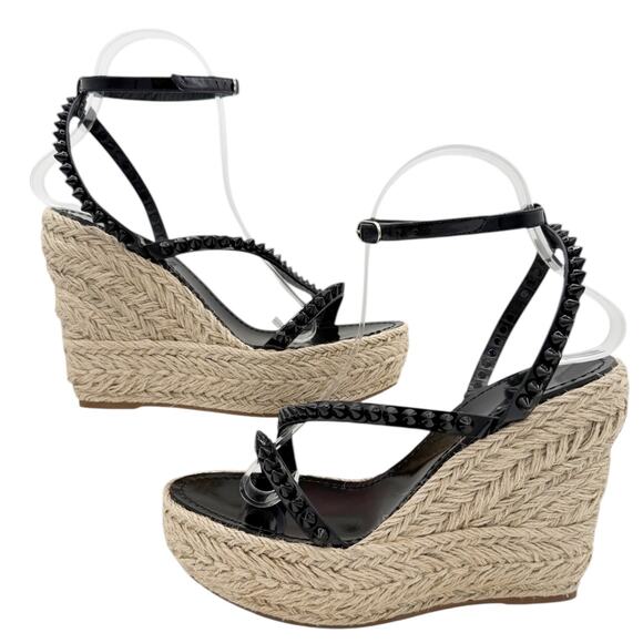 Christian Louboutin Mafaldina Espadrille Wedge Sandals Size 39 US 9 Black Spike - Picture 7 of 15